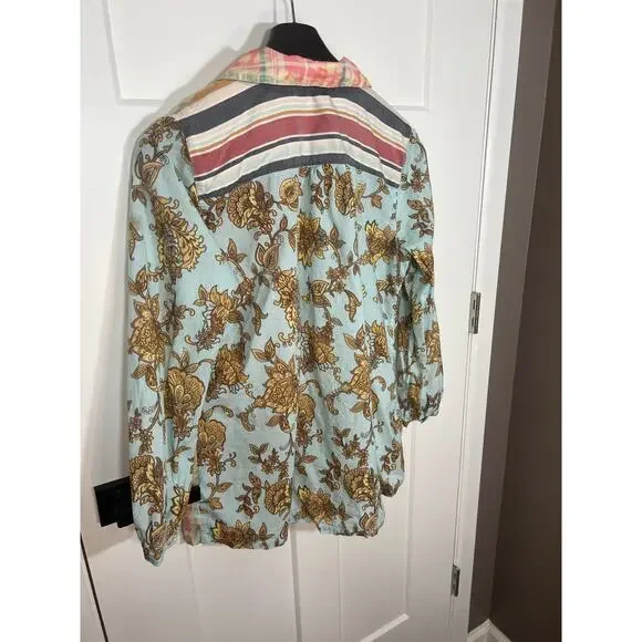 Soft Surroundings Boho Long Line Embroidered Floral Cotton Shirt Tunic Size L - Picture 5 of 8